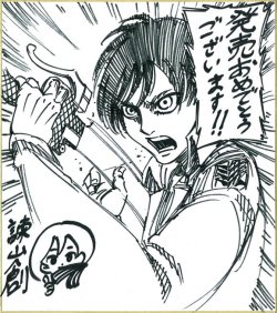 Isayama Hajime’s new sketch of Eren, celebrating the launch of the KOEI TECMO Shingeki no Kyojin Playstation games! The sketch was first seen at the live demo event and also showcased during the prelaunch livestream!More on the SnK Playstation game!