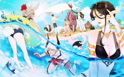 nipuni:  my entry for the tera summer loading screen contest! make us free na splash kasanetaaaaaaa (☝ ՞ਊ ՞)☝ I didn’t want to stress over this much this time so i rushed it errr i know i’m going to regret it later but i just need to draw