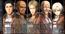 fuku-shuu:   New visuals of characters (Marco, Keith, Ian, Dot Pixis, Rico, Annie, Reiner especially) and scenes from the new KOEI TECMO Shingeki no Kyojin Playstation game! Gamestalk has also announced a “Treasure Pack” supplement which will include