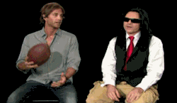 connerorr:An actual clip from an actual interview with Tommy Wiseau where Greg tried to playfully pass the football to Tommy like old times and tommy was too oblivious to even flinch or reflex.
