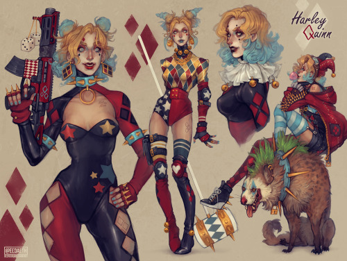 eedaeth:  ♦️Harley Quinn extended design sheet ♦️Yo yo i’ve been working on this for 2 whole ass days and I even made-*drumroll*🔥A SPEEDPAINT FOR IT:🔥In case anyone cares enough or is curious about my work lol, anyways, i’ve got a lot