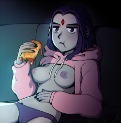 vanillycheesecake: young adult Raven alone on a friday night eating a molten hot pocket and watching the cooking channel with her titties out. &lt; |D’‘‘‘‘‘