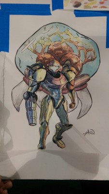 zwallen:  Finally got around to coloring my metroid drawing. I’ll scan it whenever I get my computer working again. 