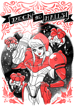 babsdraws:  Santa Samus is coming to town!!!Here is a holiday card for Attract Mode! They will be available at the Bit Bazzar in Toronto, CAN so if your in that area go pick pick this up! It will be in a pack of 5 video game theme’d holiday cards!
