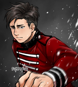 superspicy:  I’m starving while drawing this so I’m sorry he end up looks like a Durmstrang student. anyway I love his MCR-like costume and would like to see the colored onethis is a sketch from Kubo-sensei’s Exhibition