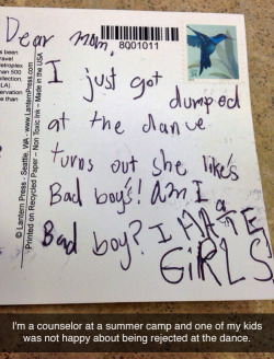 tastefullyoffensive:  [youeatbabies]  Probably should tell him that he hates girls just as much she hates his handwritting