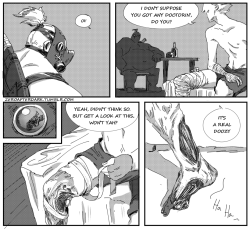 zeroafterdark:  Roadhog dealing with Junkrat’s gangrene-ridden limbs just days after Junkrat hired him. Based on Chapter 1: Pain of the fanfic Kabobs by brickinthewall and maximum124 time to put my comics education to some proper use 