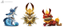 cryptid-creations:  Daily Painting 756. Kanto - Eeveelutions Complete by Cryptid-Creations (Only one done today was the Flareon) For more of my Pokemon re-designs, please click here