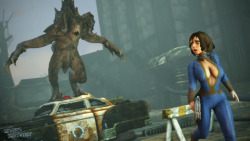 snippstheslammer:   Vault Dweller Elizabeth Encounters A Deathclaw (Poster-Image)(Artist’s Choice)   Public-Access 1080p Poster-Image [Watermarked][IMGUR] Links: Primary Poster Secondary Poster Tertiary Poster  Cover Photo (Note: Not The Same As Previewed