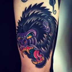 christianotto:  Pissed Off #traditional #Gorilla #tattoo #christianotto #burnoutink #npng (at Burnout Ink)