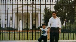 thekuhaylan:  Drug lord Pablo Escobar and his son in front of the white house 1980’s 