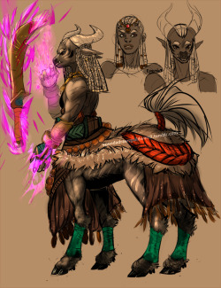 ependadrawsguildwars2:  PoF character concept. She is one of  few remaining centaurs that have gone into hiding in fear for their safety over a looming threat of hunting. Nothing of the centaur goes to waste from decorations, from weapon usage to clothing