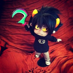 thischick25:  pukind:  Karkat Vantas posing armature plush! Finally got pictures of this guy! I made him as a (very late) Christmas present for my friend Elanor Pam. I’m absolutely in love with how he came out and I’m sad to give him away. absolutely