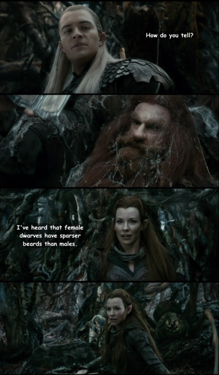 werecakes:  flossskull:  yearofthepearl:  How to Tell by ttanner2448  Oh my god this is genius!  Wait was Tauriel checking Kili out because she thought he was a she? Oooor?…. nope, not gonna care, just gonna sit back and enjoy the awkward humor of this.