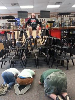 contra-indication:  sramister:  Our Band director wasn’t at school.  what is it about band kids everywhere that, when left alone, we all do the same thing and build forts, thrones, and barricades in the band room? 
