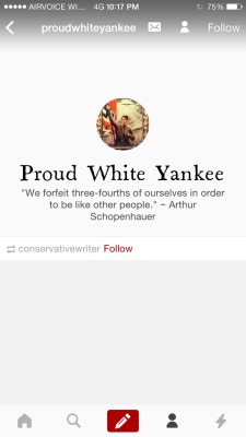 @ProudWhiteYankee You will remove your self from my blog AKA STOP following me. I don&rsquo;t promote or condone hate, it isn&rsquo;t a family value. My family is of Colour and part Jewish. You ARE NOT welcome on my page. You will be reported and blocked.