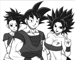 jadenkaiba: Sketch Time with Kale Goku and Caulifla (posing like the japanese VA did). The Pose Reference: https://twitter.com/Herms98/status/940722541412343808  &lt;3