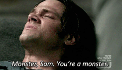 samhellbound:  SAM WINCHESTER MEME:↳  Favorite Scenes [4/8] (Season 4 Episode 21, When The Levee Breaks)”You were always a monster. And you only feel right when you’re sucking down more poison and more evil.”