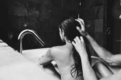 onelostdarkangel:  firefly-flashes: “Do you want me to wash your hair?” he asked, running his fingers through my long wet curls.    “I can do it,” I said, reaching for my favorite coconut-scented shampoo. He took the bottle out of my hands. “That