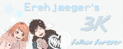 erehjaeger:   A few days ago I’ve finally hit 3K followers and decided that it was the perfect occasion to make a follow forever to thank all the wonderful people who make my dash look so great         (ﾉ˘ ³˘)ﾉ*:･ﾟ’✿,｡:･ﾟ✧  T