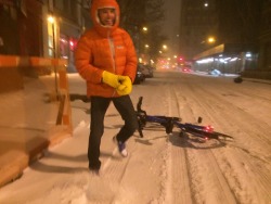 patagonia:  CitiBiking in the snow isn’t the easiest, but with this jacket it sure wasn’t cold!! 