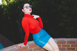 americanapparel:  Dana in the Long Sleeve Turtleneck and Leather Mini Skirt. Los Angeles, 2013.