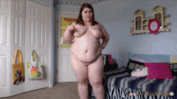woodsgotweird: Chubby Catwalk, Exercise, and Bootyshaking   In this clip, Wood is challenged to show off her catwalk completely nude, both with and without heels. She starts off with her walks, her heavy body jiggling with every step, and strikes a pose