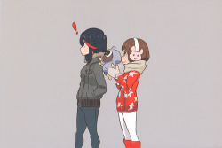 artbooksnat:  Kill la Kill (キルラキル) Mako gives Ryuko a surprise kiss! More adorable art illustrated by the series’ character designer Sushio (すしお), for the Comiket 88 book Sushio Club Love Love KLKL (Mandarake). 