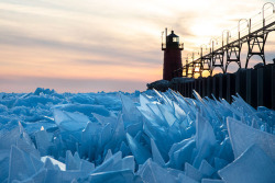 sixpenceee:The polar vortex has kept Lake Michigan frozen for the most part of winter. For example, in Chicago, Illinois, temperatures reached -30C (-23F) during the peak of the cold, causing ice shelves to form on the lake – hills formed from waves