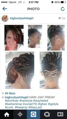 the-goddamazon:  blackberryshawty:  The ultimate I got mixed kids haircut  Complete with the “I fuck Black guys” eyebrows, earrings, and tats.  Lord