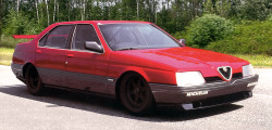 carsthatnevermadeit:  Alfa Romeo 164 Pro-car, 1988. Featuring a  mid-engine layout and powered by a 3.5-litre V10 engine which was originally planned to be used by the Ligier F1 team and produced 620hp.Â  It was planned to race in a special racing series,