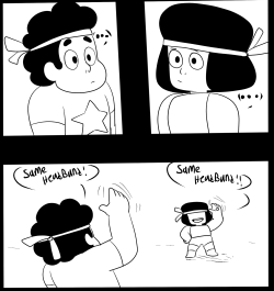 jen-iii:  So I saw this image hereand just thought of that ‘Same hat!’ comic but with Ruby and Steven and honestly Im so glad