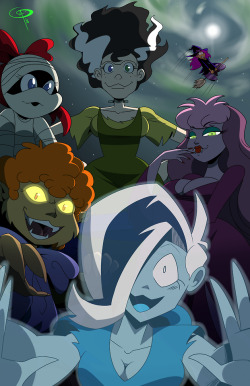 chillguydraws: The Ghoul Girls   The Ghouls of Grimwood’s have come back to celebrate this very special Halloween, and now they’ve got all 6 members thanks to the recent crossover with OK KO.  Included are the two versions with and without best witch.