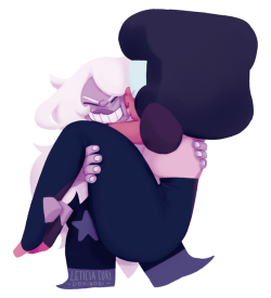 weirdlyprecious:Amethyst holding Garnet!✨ garnethyst deserve some love ✨I’m finishing this series and nothing will hold me back now, CHECK IT OOOOOUUUT!