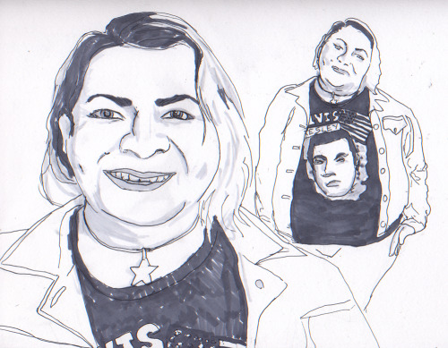 Mihra-Soleil Ross, Ryan Thom, Oliver Leon and Betty LaBelle! Marker Drawings of the sweet and amazing folks who were involved with January’s episode of Tranzister Radio ( a radio show created by and for Trans*People )   