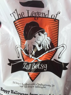 reallifeishorror:  thedeathmerchant:  My bank was out of fucking envelopes. They gave me a Halloween bag full of money. I told them I felt like I was robbing the place.  This is the lucky tall Betsy.Reblog and within 24 hours and lucky tall Betsy will