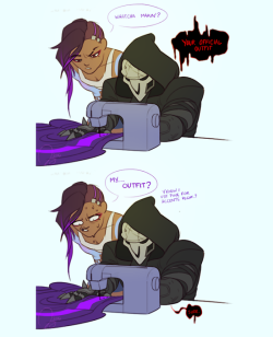 jagbeast:  Sombra didn’t know what she expected from a man clad in leather and an owl-like skull mask. (my own shitposting about sombra inspired this)   Sombra &lt;3