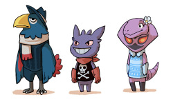 anna-earley:  I’ve been seeing some images floating around of pokemon as animal crossing villagers, and I thought it was pretty adorable, so I decided to do some of my own with a few of my personal favorite pokemon!  I love Doublade too, but I couldn’t