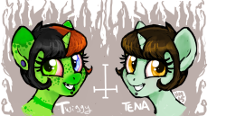 tenaflyviper:  666hailsatanlol666:  I think we might be soul-mates, Tena.  I noticed my drawing of Tena could easily be made into Twiggy(my pony oc). Yes they are definitely cousins or something.  tenaflyviper.tumblr.com  D’awww, lookit the cute lil’