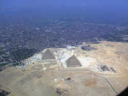  The Great Pyramids of Giza, as you’ve never seen them before — at the edge of a sprawling metropolis and the vast desert. 