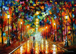 curiousman77:  culturenlifestyle: Impressionist Cityscapes Through Lovers’ Eyes by Leonid Afremov A professional artist since 1978, American artist Leonid Afremov graduated from the prestigious school Vitebsk Art School, originally founded by classical