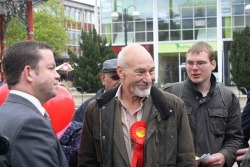 Make it socialism!Patrick Stewart campaigning for the Labour Party. 