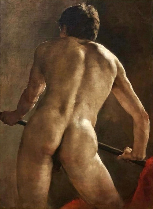 hadrian6:  Academic Study of a Male Nude from Behind. 1889. Ferdo Vesel. Yugoslavian 1861-1946. oil/canvas.     http://hadrian6.tumblr.com