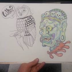 Owl and oni head. #ink #art #drawing #flash  (at Empire Tattoo Quincy)