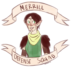 fyeahmerrill:  fuckin—mages:  living proof that not all blood mages are horrible tevinter magisters. buy it as a sticker or whatever the heck you’d like here: http://www.redbubble.com/people/1000butts/works/13277995-dragon-age-2-merrill-defense-squad