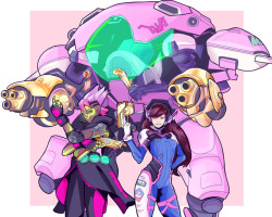 nerdy-knitter:  Here’s the second piece @jen-iii drew for me and omg it came out AMAZING!! My Overwatch mains, Sombra and D.va &lt;3