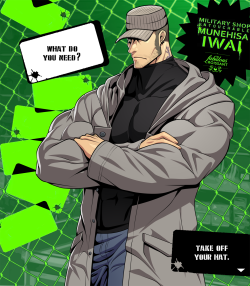 gravity-falls-hunks:  Bara Munehisa Iwai - Persona 5 Persona 5 is out, and we were treated to this mysterious and handsome NPC, the owner of the weapons store. But, he’s skinny as fuck. So as a bara artist, it is my duty to buff him up. And so, i did. 