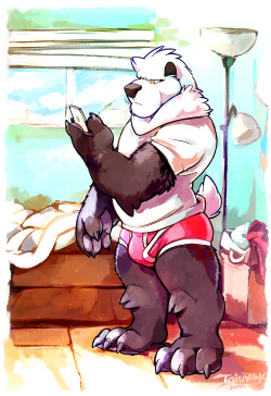 tulerarts:  Bears can be grumpy in the morning. To approach them, bring coffee and they will be happy and give squeezy bear hugs.