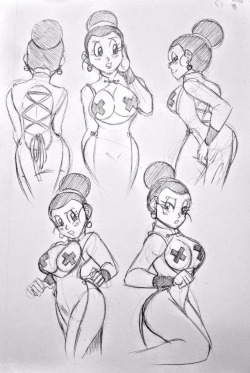 funsexydragonball: Coffee shop Chichi sketches. Saw this dress and just had to draw Chi in it.  look at dem chichis~ ;9