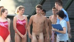 bouncingball11:  exposingexhibitionists:  And now a series on CMNM (Clothed Man – Naked Man) Follow me, if you don’t already. http://exposingexhibitionists.tumblr.com/   swimming contest